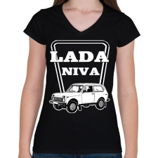 PRINTFASHION lada niva - Női V-nyakú póló - Fekete női póló