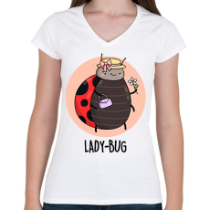 PRINTFASHION Lady-Bug - Női V-nyakú póló - Fehér