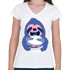 PRINTFASHION Lajhár burgerrel - Női V-nyakú póló - Fehér