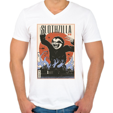 PRINTFASHION Lajhár godzilla - Férfi V-nyakú póló - Fehér