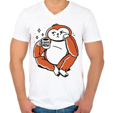 PRINTFASHION Lajhár kávéval - Férfi V-nyakú póló - Fehér férfi póló