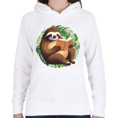 PRINTFASHION Lajhár olvas - Női kapucnis pulóver - Fehér