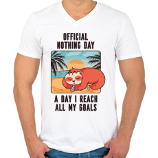 PRINTFASHION Lajhár - semmittevős nap - Férfi V-nyakú póló - Fehér