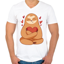 PRINTFASHION Lajhár szívvel - Férfi V-nyakú póló - Fehér férfi póló