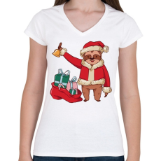 PRINTFASHION Lajhár télapó - Női V-nyakú póló - Fehér