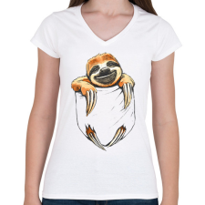 PRINTFASHION Lajhár zsebben - Női V-nyakú póló - Fehér női póló