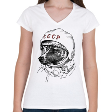 PRINTFASHION Lajka - Női V-nyakú póló - Fehér női póló