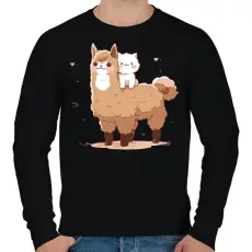 PRINTFASHION Láma és cica - Férfi pulóver - Fekete