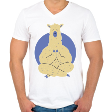 PRINTFASHION Láma GURU - Férfi V-nyakú póló - Fehér férfi póló