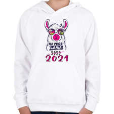 PRINTFASHION Láma - no problama. 2021 - Gyerek kapucnis pulóver - Fehér gyerek pulóver, kardigán