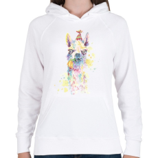 PRINTFASHION Láma vízfesték - Női kapucnis pulóver - Fehér
