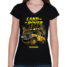 PRINTFASHION Land Rover - Női V-nyakú póló - Fekete női póló