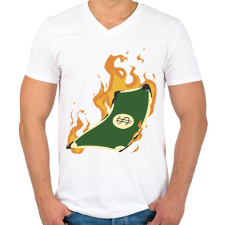 PRINTFASHION Lángoló pénz - Férfi V-nyakú póló - Fehér férfi póló