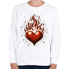 PRINTFASHION Lángoló Szív  - Gyerek pulóver - Fehér