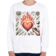 PRINTFASHION Lángoló Szív  - Gyerek pulóver - Fehér gyerek pulóver, kardigán