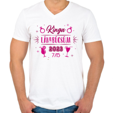 PRINTFASHION Lánnybúcsú - Névvel - Férfi V-nyakú póló - Fehér férfi pulóver, kardigán