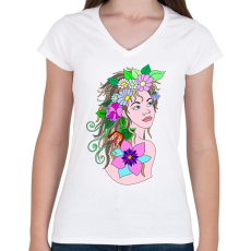 PRINTFASHION Lány - Női V-nyakú póló - Fehér