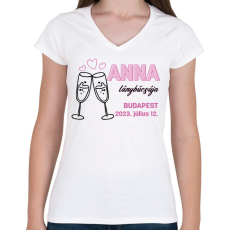 PRINTFASHION Lánybúcsú egyedi névvel - Női V-nyakú póló - Fehér