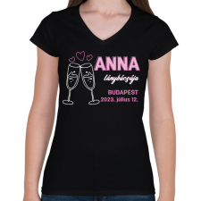 PRINTFASHION Lánybúcsú egyedi névvel - Női V-nyakú póló - Fekete női póló