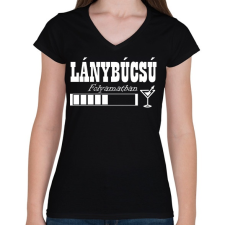 PRINTFASHION Lánybúcsú - Női V-nyakú póló - Fekete női póló