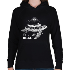 PRINTFASHION Lapos-föld hívő - Női kapucnis pulóver - Fekete női pulóver, kardigán