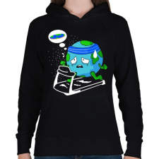 PRINTFASHION Lapos föld kardió - Női kapucnis pulóver - Fekete női pulóver, kardigán