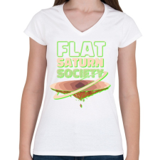 PRINTFASHION Lapos szaturnusz - Flat Saturn - Női V-nyakú póló - Fehér női póló