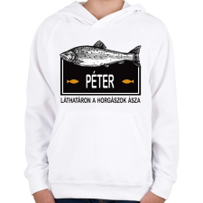 PRINTFASHION Lárhatáron a horgászok ásza - Névvel - Gyerek kapucnis pulóver - Fehér gyerek pulóver, kardigán