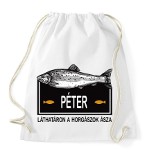 PRINTFASHION Lárhatáron a horgászok ásza - Névvel - Sportzsák, Tornazsák - Fehér tornazsák