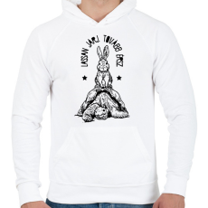 PRINTFASHION Lassan járj - Férfi kapucnis pulóver - Fehér