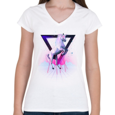 PRINTFASHION Last laser unicorn - Női V-nyakú póló - Fehér