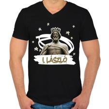 PRINTFASHION László király - Férfi V-nyakú póló - Fekete férfi póló
