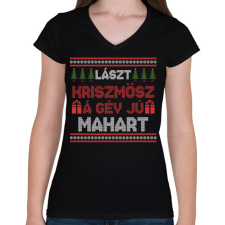 PRINTFASHION Lászt kriszmösz karácsonyi mintás fekete póló - Női V-nyakú póló - Fekete női póló