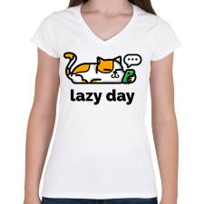 PRINTFASHION Lazy Day - Női V-nyakú póló - Fehér női póló
