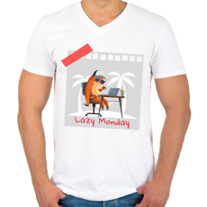 PRINTFASHION Lazy Monday - Férfi V-nyakú póló - Fehér
