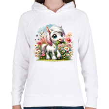 PRINTFASHION Legelésző fehér póni - Női kapucnis pulóver - Fehér női pulóver, kardigán