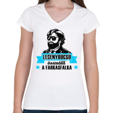 PRINTFASHION Legénybúcsú Farkasfalka - Női V-nyakú póló - Fehér