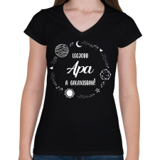 PRINTFASHION Legjobb apa a galaxisban - Női V-nyakú póló - Fekete női póló