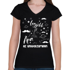 PRINTFASHION Legjobb apa az univerzumban - Női V-nyakú póló - Fekete