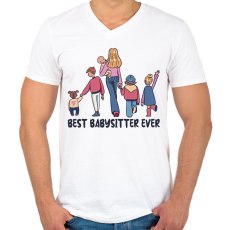 PRINTFASHION Legjobb bébiszitter - Férfi V-nyakú póló - Fehér