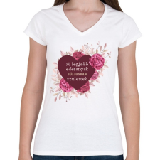 PRINTFASHION Legjobb édesanyák július - Női V-nyakú póló - Fehér női póló