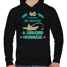 PRINTFASHION Legjobb horgász - egyedi számmal - Férfi kapucnis pulóver - Fekete férfi pulóver, kardigán