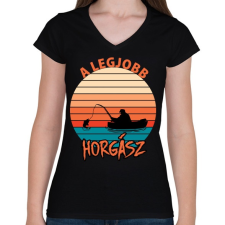 PRINTFASHION Legjobb horgász - Női V-nyakú póló - Fekete női póló