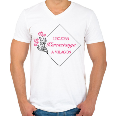 PRINTFASHION Legjobb keresztanya a világon - Férfi V-nyakú póló - Fehér