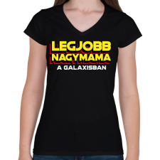 PRINTFASHION LEGJOBB NAGYMAMA A GALAXISBAN - Női V-nyakú póló - Fekete női póló