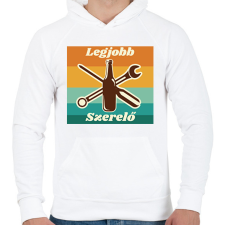 PRINTFASHION Legjobb szerelő - Férfi kapucnis pulóver - Fehér férfi pulóver, kardigán