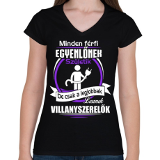 PRINTFASHION Legjobbak lesznek villanyszerelők - Női V-nyakú póló - Fekete