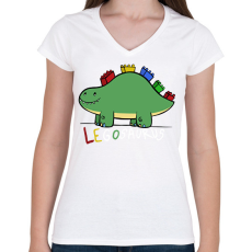 PRINTFASHION Legosaurus - Női V-nyakú póló - Fehér