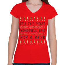 PRINTFASHION LEGSZEBB IDŐSZAK EGY SÖRRE - Női V-nyakú póló - Piros női póló