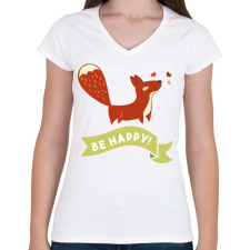 PRINTFASHION Légy boldog! - Női V-nyakú póló - Fehér női póló
